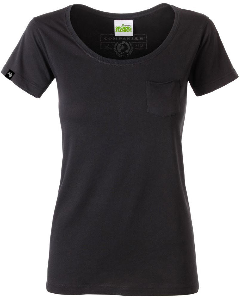 ― % ― JAN 8003 ― Damen Bio-Baumwolle T-Shirt mit Brusttasche - Schwarz [S / XL / 2XL]