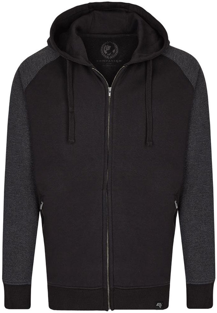 MMT 0710 — Unisex Bi-Color Raglan Hooded Jacket - Black / Grey Mélange