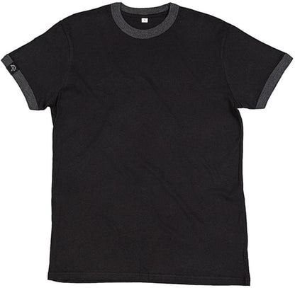Auslaufartikel ― MTS M175 ― Unisex Bio-Baumwolle Peach Finish Retro Ringer T-Shirt - Schwarz / Grau