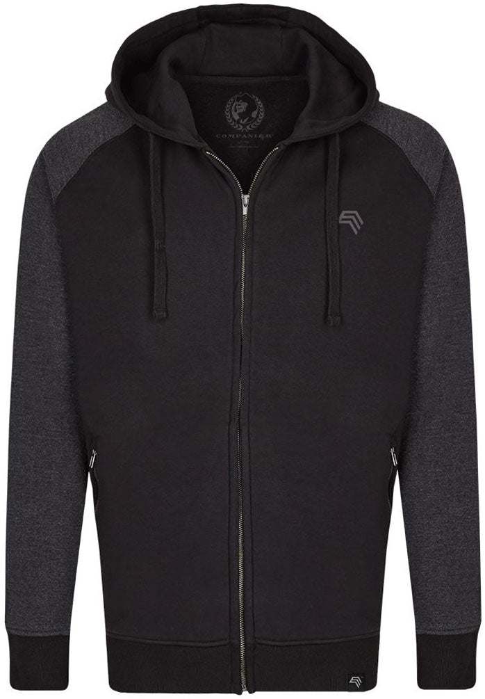 MMT 0710 — Unisex Bi-Color Raglan Hooded Jacket - Black / Grey Mélange