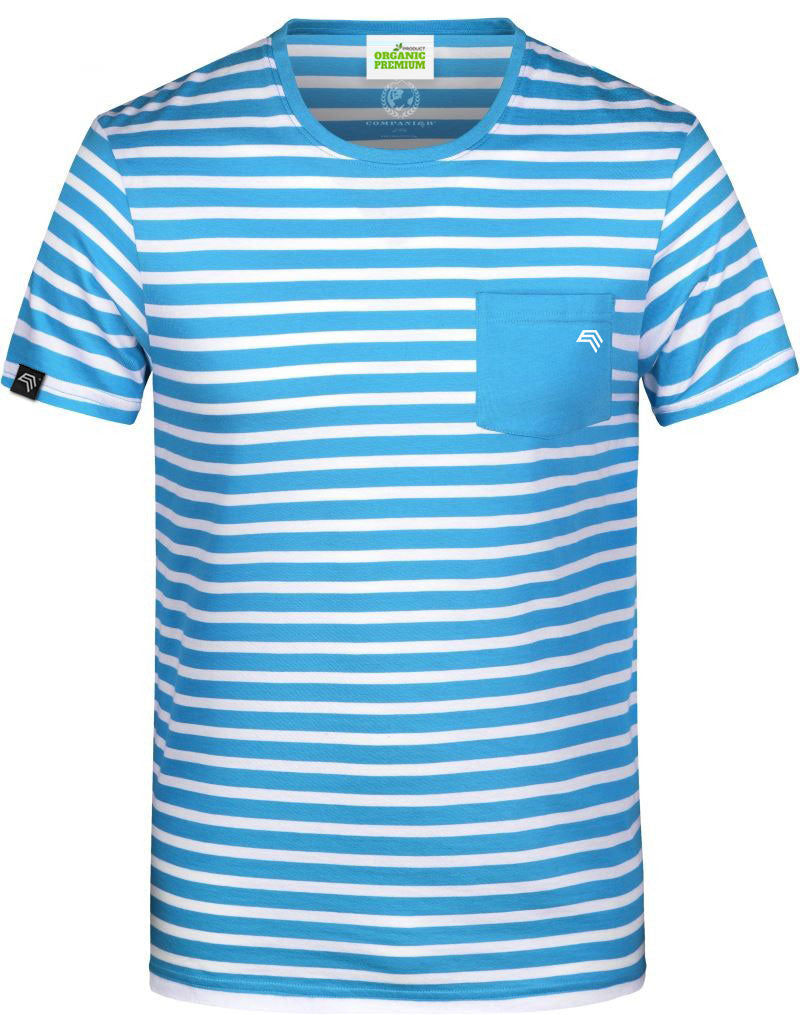 ― % ― JAN 8028 ― Bio-Baumwolle Streifen T-Shirt Hellblau - Atlantic Blau / Weiß [L]