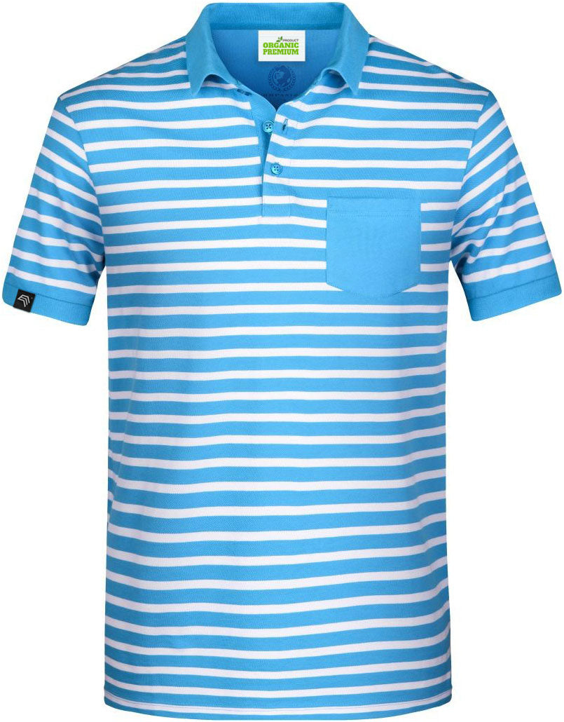JAN 8030 ― Unisex Bio-Baumwolle Polo Shirt gestreift - Atlantic Blau / Weiß