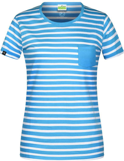 JAN 8027 ― Damen Bio-Baumwolle Streifen T-Shirt gestreift - Atlantic Blau / Weiß