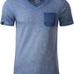― % ― JAN 8016/ ― Herren Bio-Baumwolle V-Neck Flammgarn T-Shirt - Denim Blau [M / XL]