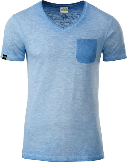 Auslaufartikel ― JAN 8016 ― Herren Bio-Baumwolle V-Neck Flammgarn T-Shirt - Horizon Blau