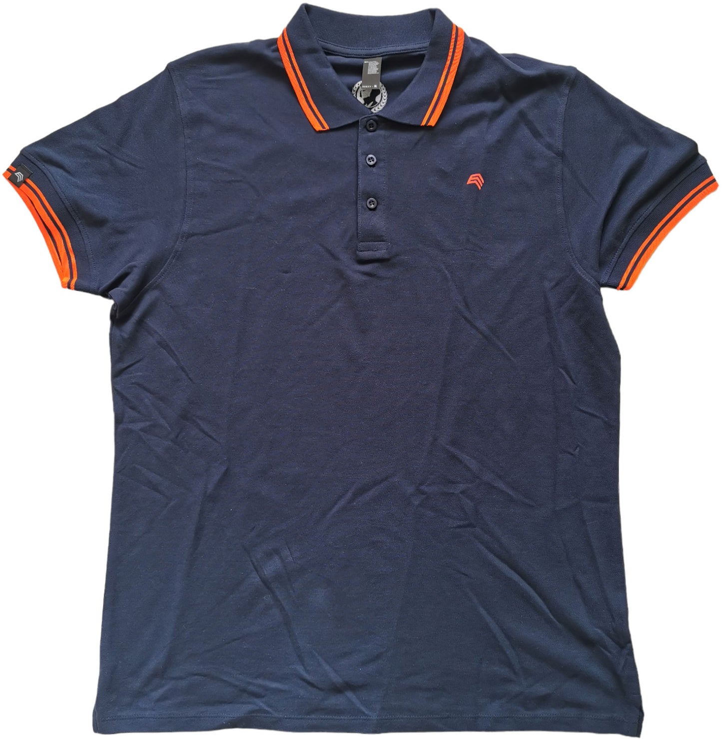 ― % ― SLS 0577/10A ― Kontraststreifen Polo Shirt - Navy Blau / Neon Orange [XL]
