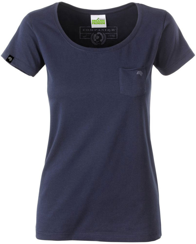 ― % ― JAN 8003/10A ― Damen Bio-Baumwolle T-Shirt mit Brusttasche - Navy Blau [XS]