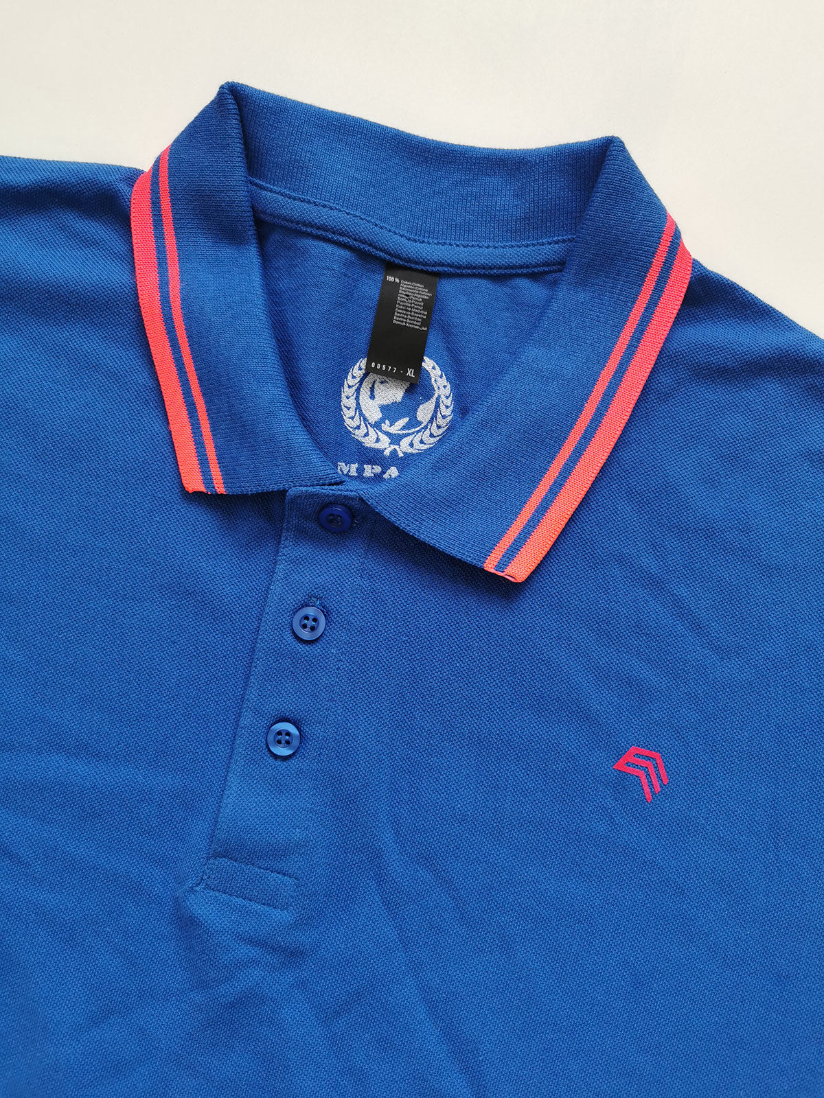 ― % ― SLS 0577/10A ― Kontraststreifen Polo Shirt - Royal Blau / Neon Coral [XL / 2XL]