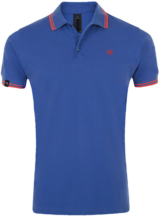 ― % ― SLS 0577 ― Kontraststreifen Polo Shirt - Royal Blau / Neon Coral [XL / 2XL]