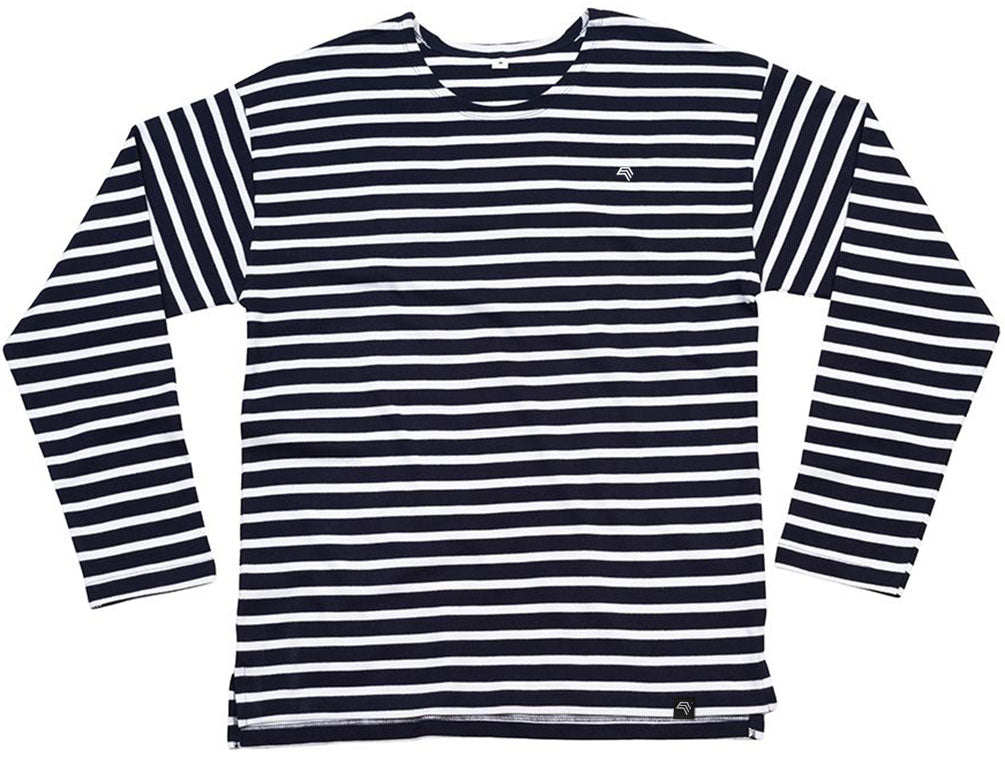 ― % ― MTS M136 ― Unisex Bio-Baumwolle Longsleeve Sweatshirt gestreift - Navy Blau / Weiß / M