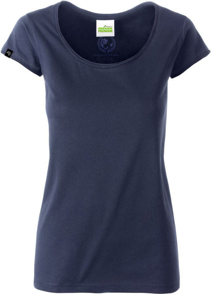 ― % ― JAN 8001 ― Damen Bio-Baumwolle Rollsaum T-Shirt - Navy Blau [XL]