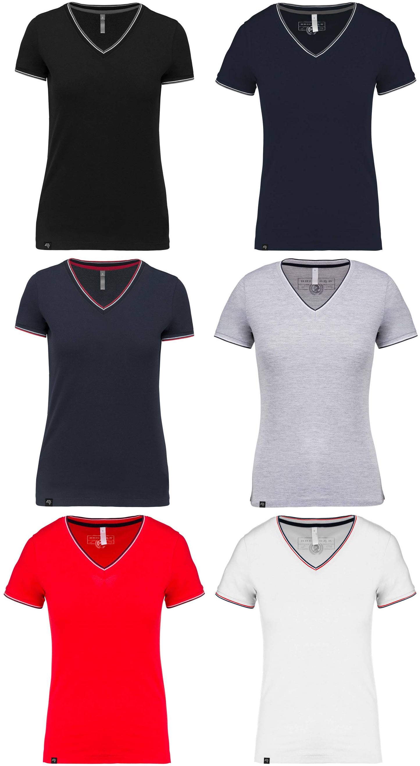 KRB K394 ― Damen Piqué-Trikot V-Neck T-Shirt - Navy Blau / Rot / Weiß