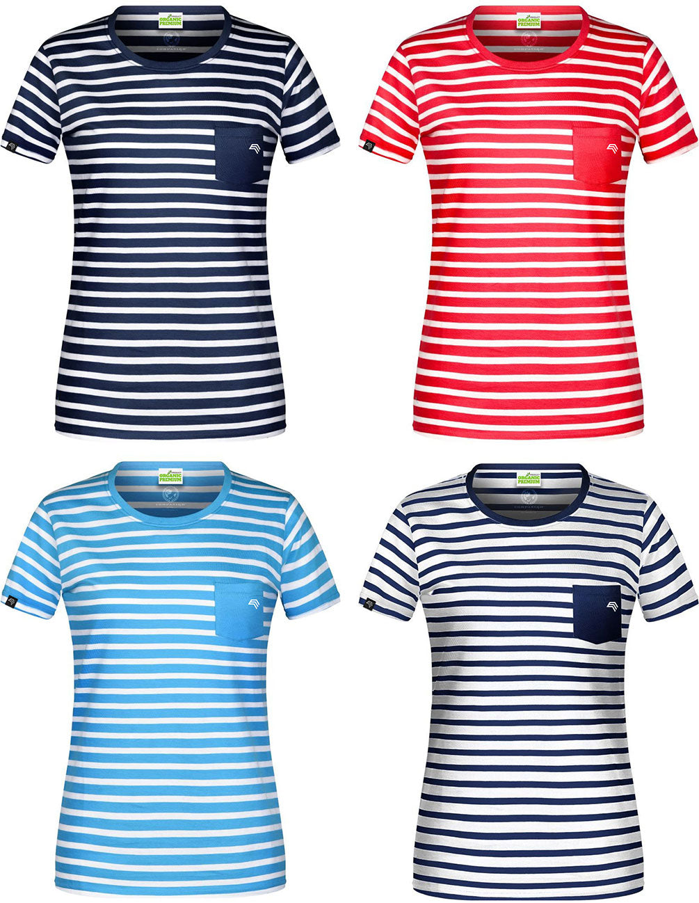JAN 8027 ― Damen Bio-Baumwolle Streifen T-Shirt gestreift - Weiß / Navy Blau