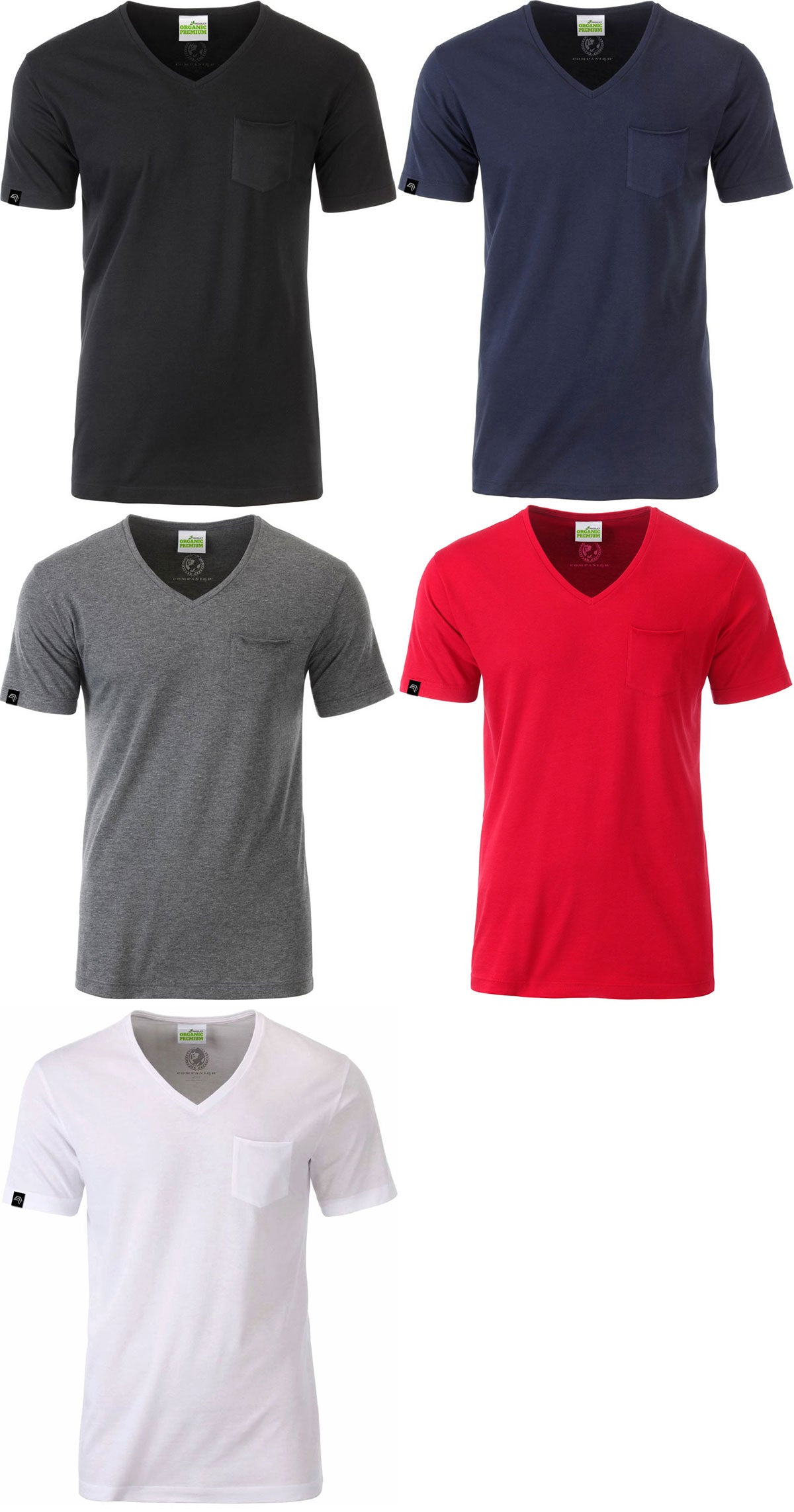 ― % ― JAN 8004 ― Herren Bio-Baumwolle V-Neck T-Shirt mit Brusttasche - Heather Melange Grau / XL