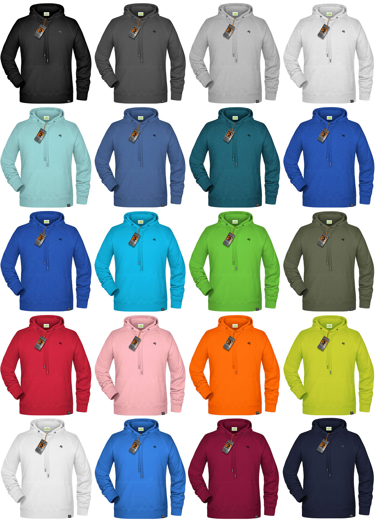 JAN 8024 ― Bio-Baumwolle Hoodie Kapuzen Sweatshirt - Lime Grün