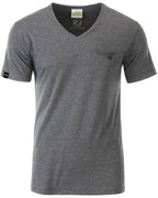 ― % ― JAN 8004 ― Herren Bio-Baumwolle V-Neck T-Shirt mit Brusttasche - Heather Melange Grau / XL