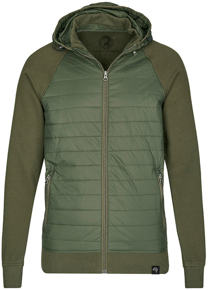 MMT 0810 ― Hybrid Material-Mix Sweatjacke mit abnehmbarer Kapuze - Olive Grün