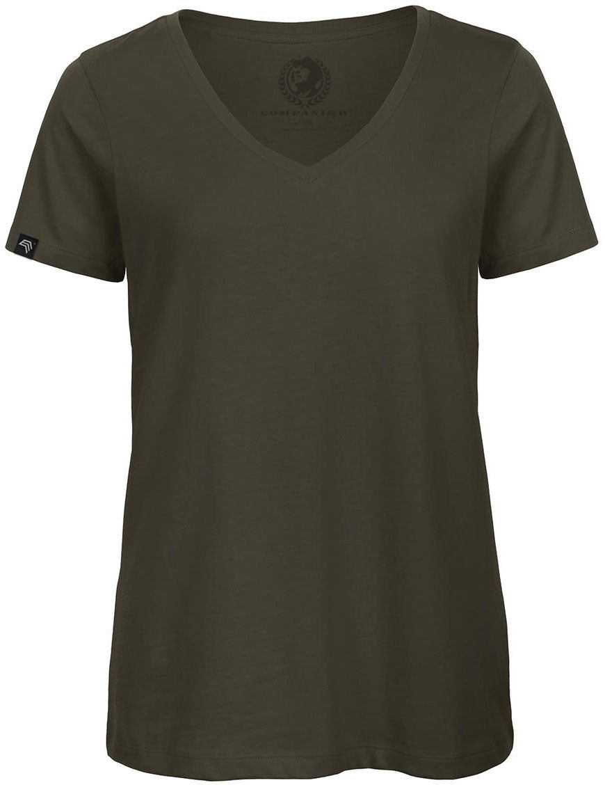 ― % ― BAC TW045 ― Damen Bio-Baumwolle V-Neck T-Shirt - Olive Grün / M
