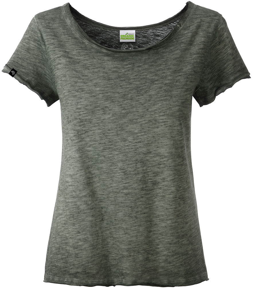 JAN 8015 ― Damen Bio-Baumwolle Flammgarn T-Shirt - Olive Grün