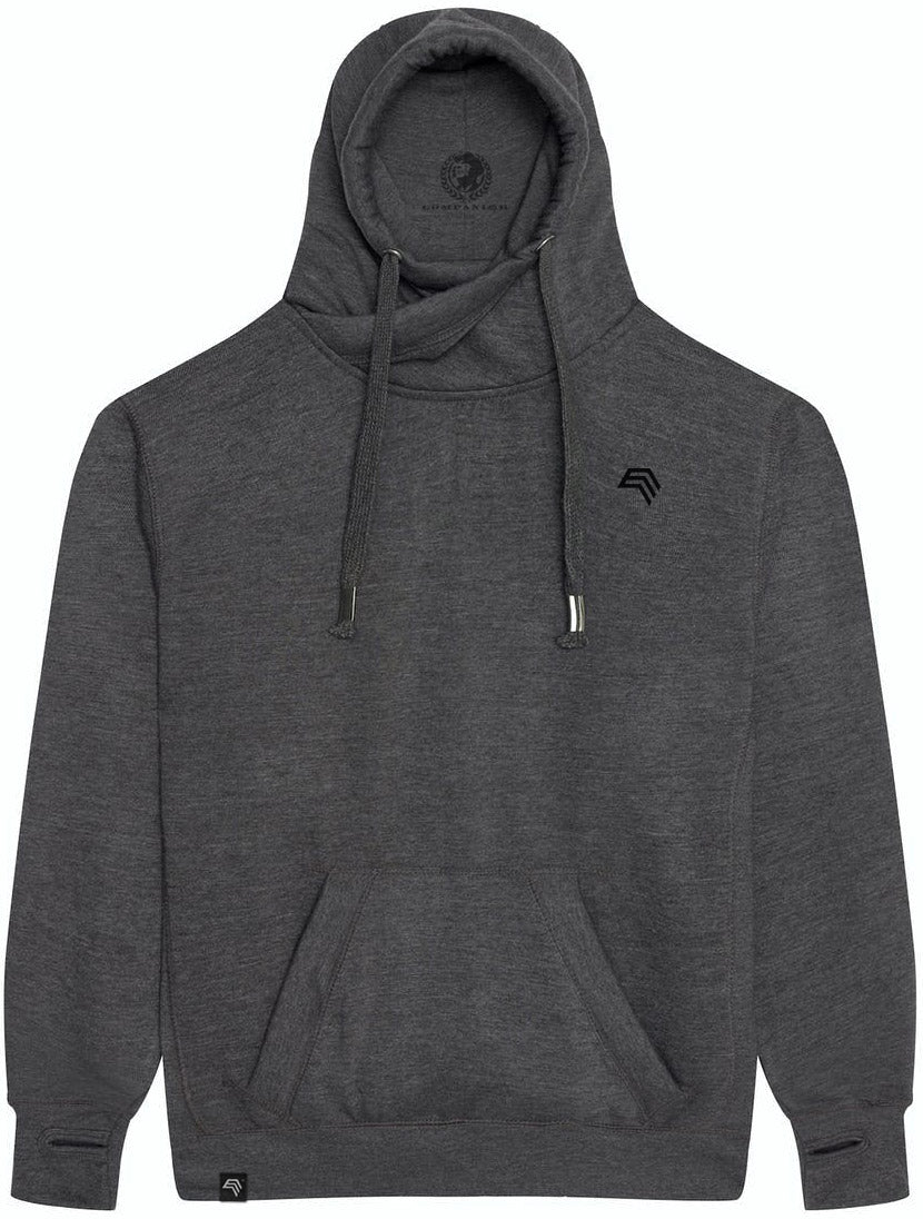 JDS 0021 ― Cross Neck Crossover Hoodie - Charcoal Grey Melange