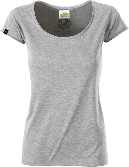 ― % ― JAN 8001/ ― Damen Bio-Baumwolle Rollsaum T-Shirt - Heather Grau Melange [XS]