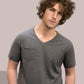 JAN 8004 ― Herren Bio-Baumwolle V-Neck T-Shirt mit Brusttasche - Heather Melange Grau