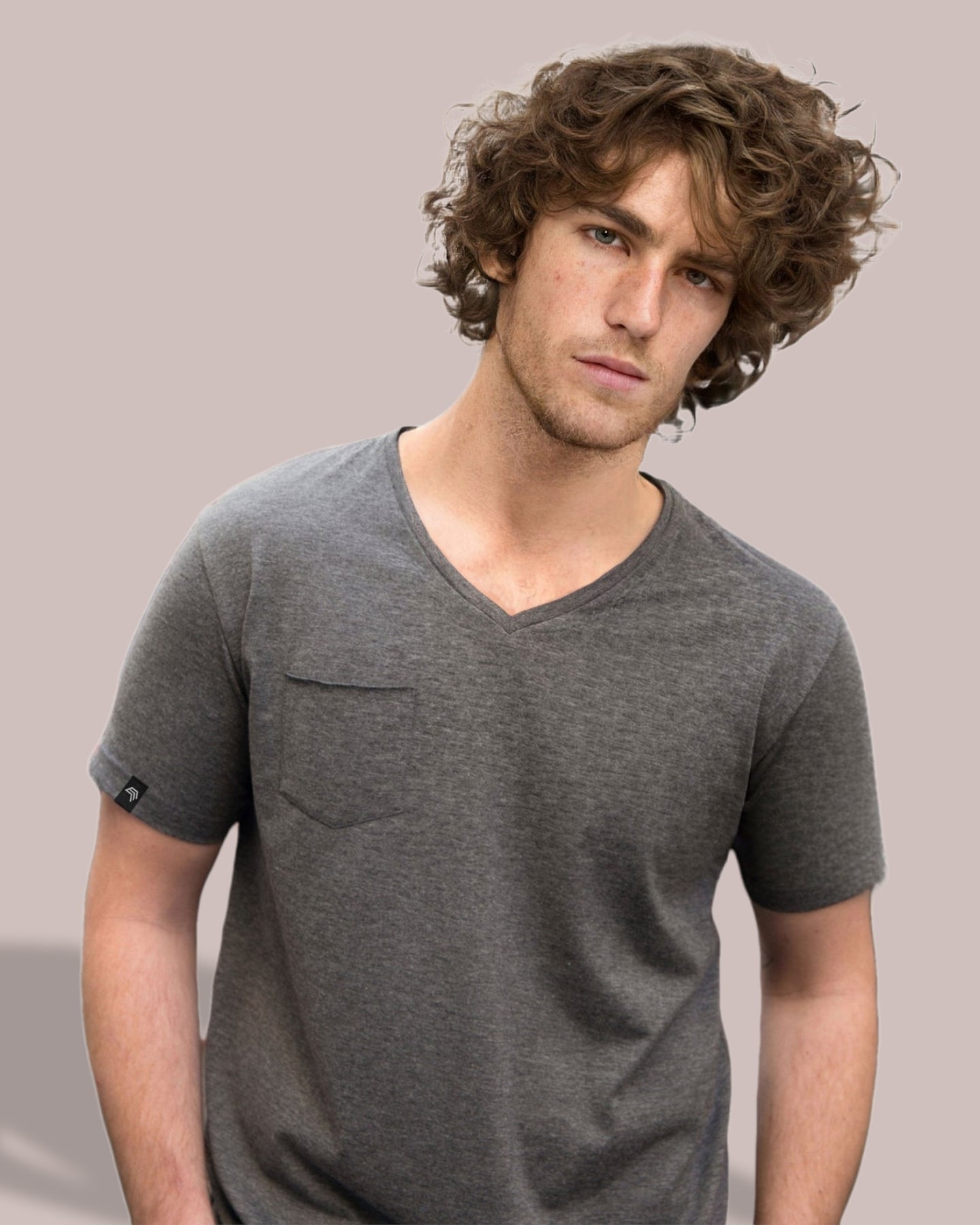 ― % ― JAN 8004 ― Herren Bio-Baumwolle V-Neck T-Shirt mit Brusttasche - Heather Melange Grau [XL]