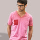 JAN 8016 ― Herren Bio-Baumwolle V-Neck Flammgarn T-Shirt - Soft Pink