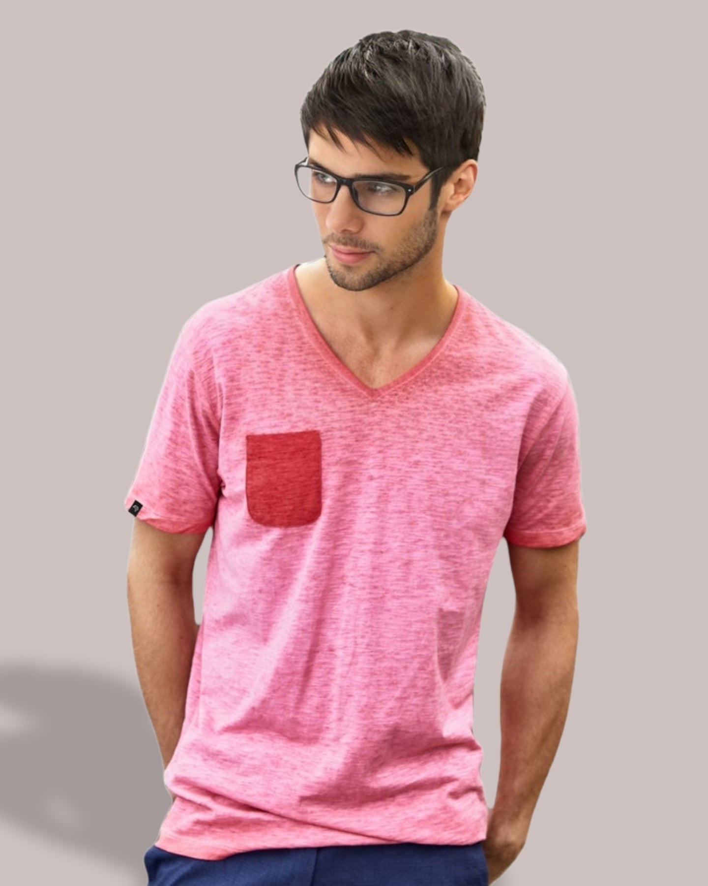 JAN 8016 ― Herren Bio-Baumwolle V-Neck Flammgarn T-Shirt - Soft Pink