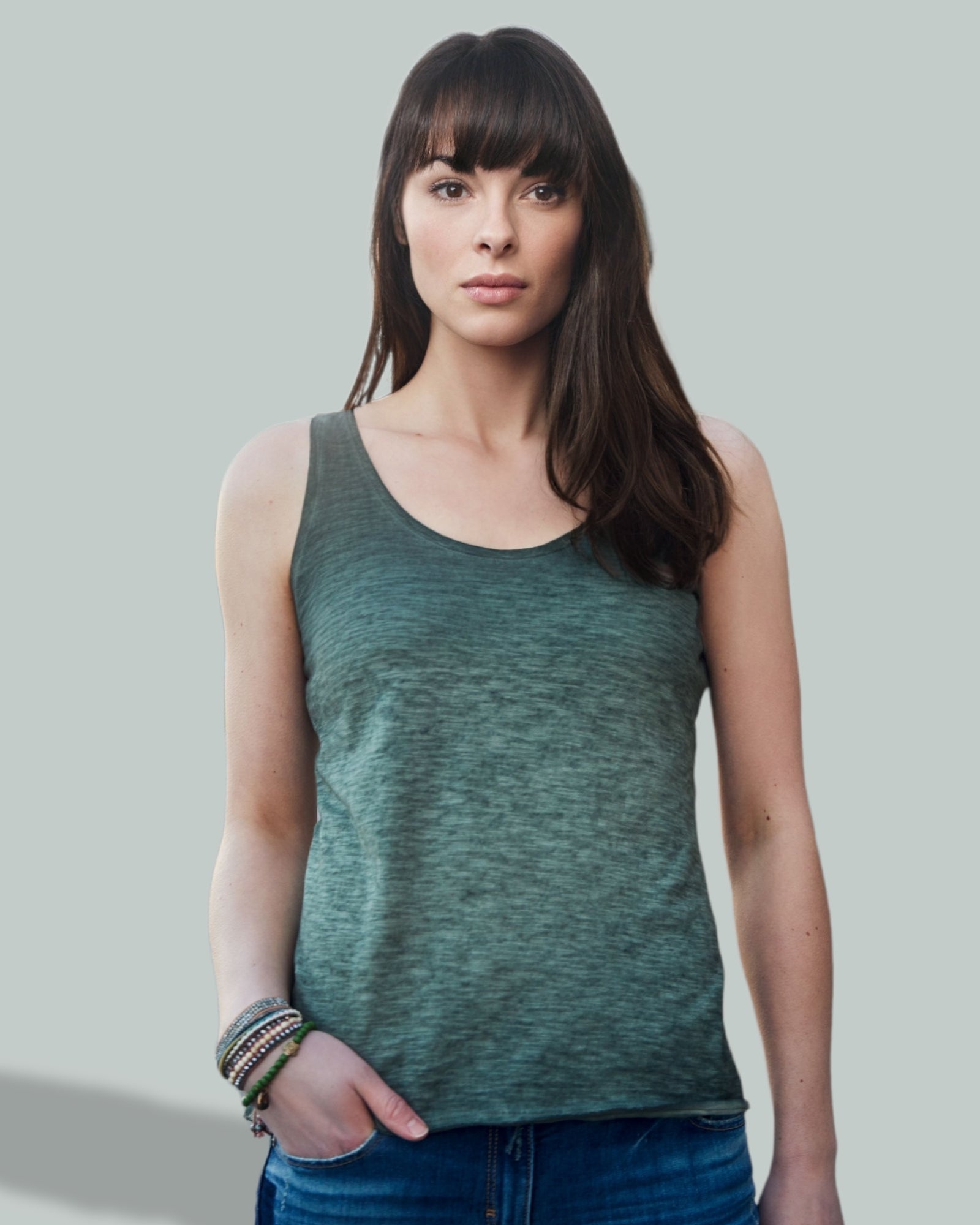 ― % ― Auslaufartikel ― JAN 8017 ― Damen Bio-Baumwolle Flammgarn Tank Top - Denim Blau (L)