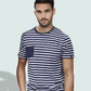 JAN 8028 ― Unisex Bio-Baumwolle T-Shirt gestreift - Navy Blau / Weiß