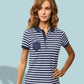 JAN 8029 ― Damen Bio Baumwolle Streifen Polo Shirt - Atlantic Blau / Weiß