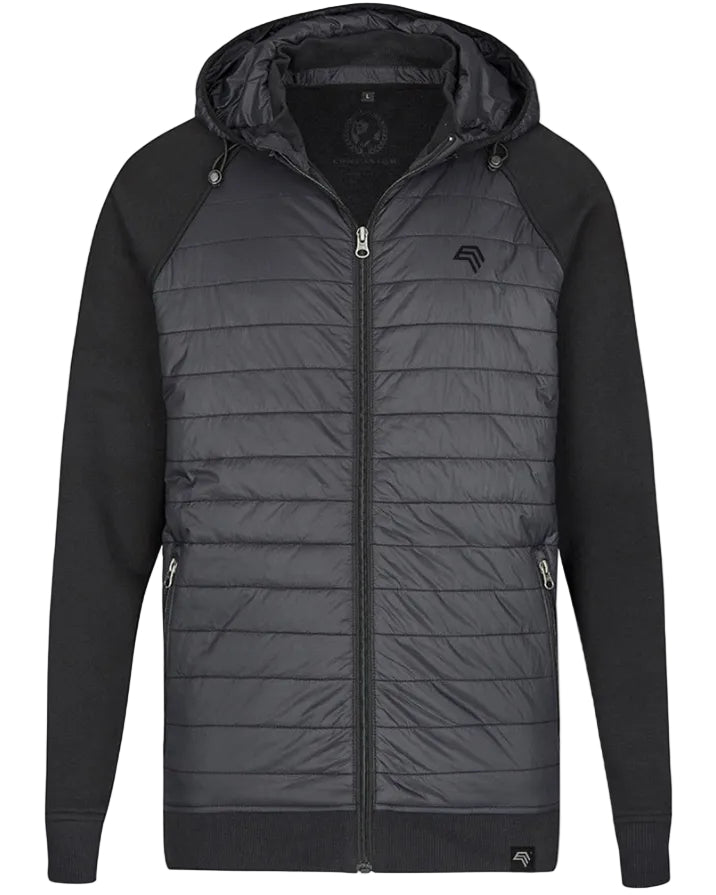 MMT 018Y ― Hybrid Material-Mix Sweatjacke mit abnehmbarer Kapuze