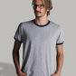 Auslaufartikel ― MTS M175 ― Unisex Bio-Baumwolle Peach Finish Retro Ringer T-Shirt - Schwarz / Grau
