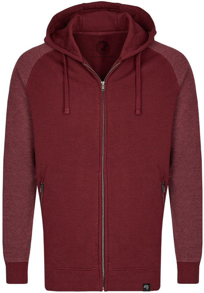 MMT 0710 — Unisex Two-Tone Raglan Hooded Jacket - Burgundy Red / Heather