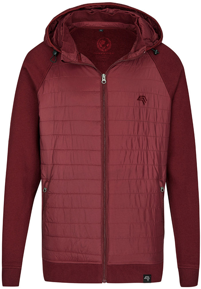 MMT 0810 ― Hybrid Material-Mix Sweat Jacket with Detachable Hood - Burgundy Red