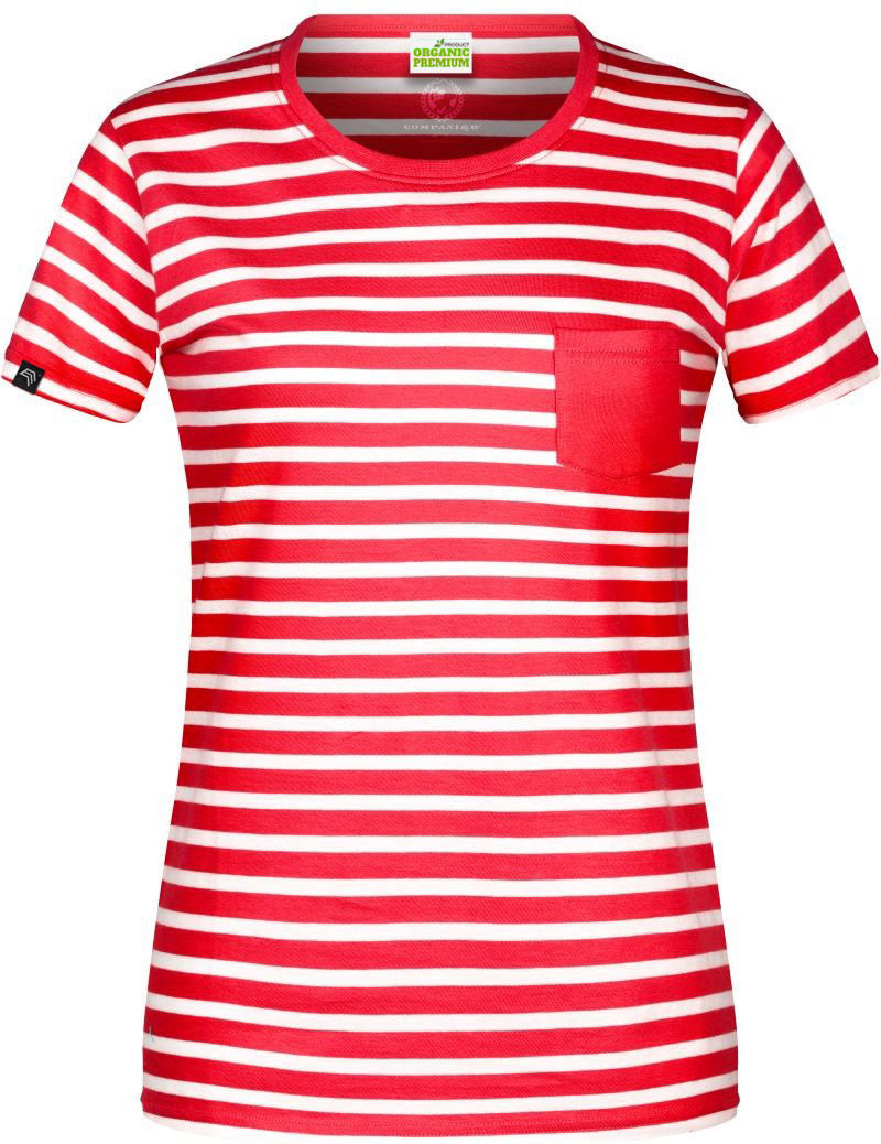 JAN 8027 ― Damen Bio-Baumwolle Streifen T-Shirt gestreift - Rot / Weiß