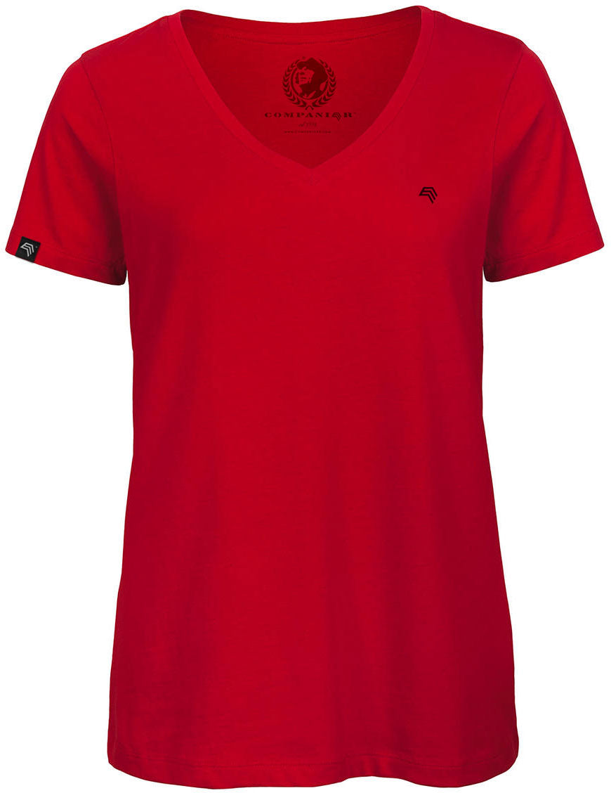 ― % ― BAC TW045 ― Damen Bio-Baumwolle V-Neck T-Shirt - Rot / S