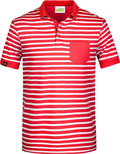 JAN 8030 ― Unisex Bio-Baumwolle Polo Shirt gestreift - Rot / Weiß