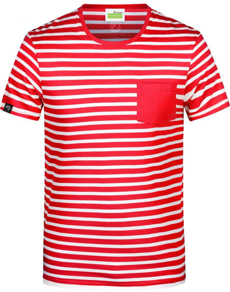 JAN 8028 ― Unisex Bio-Baumwolle T-Shirt gestreift - Rot / Weiß