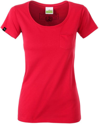 Auslaufartikel ― JAN 8003 ― Damen Bio-Baumwolle T-Shirt mit Brusttasche - Rot