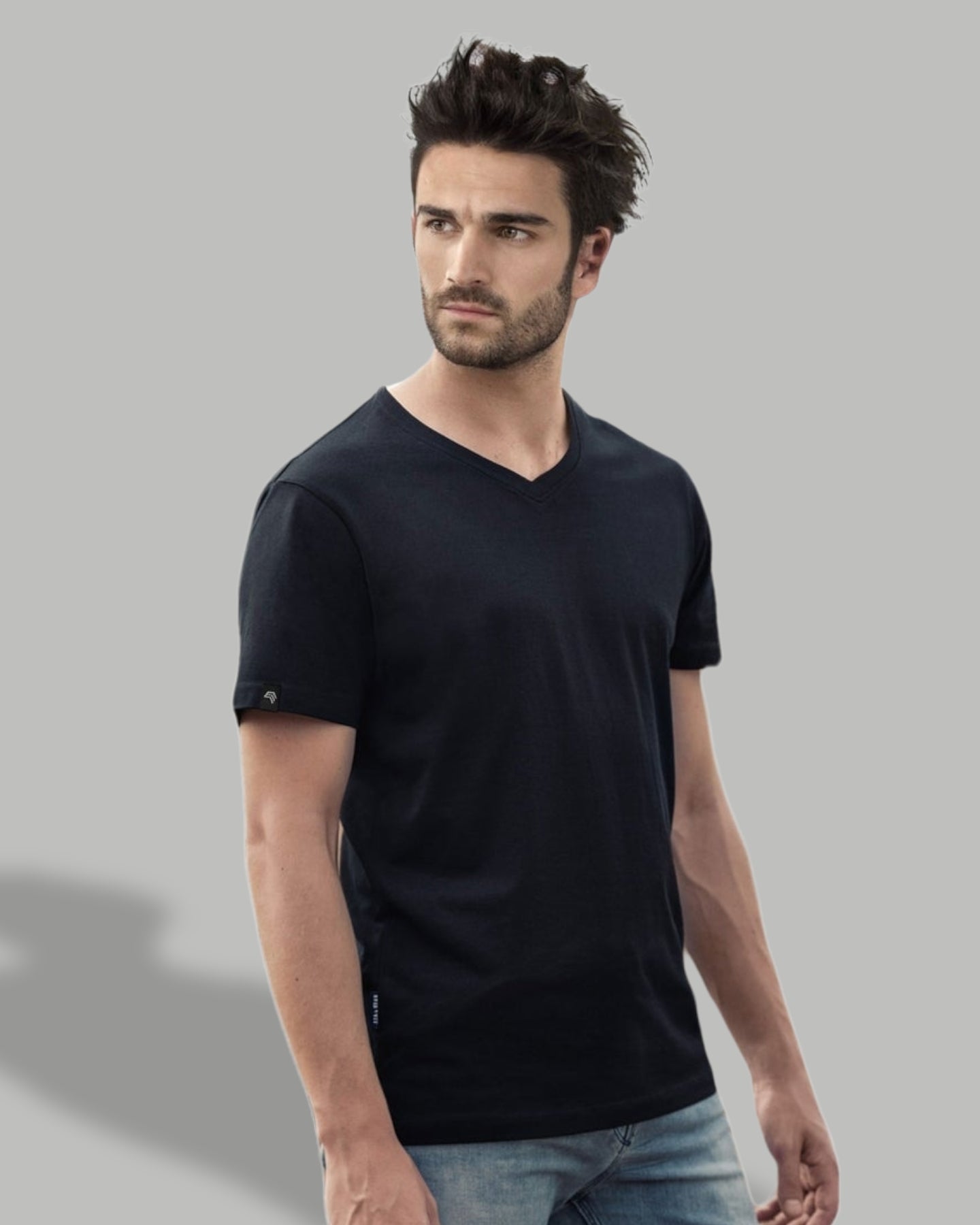RMH 0102 ― Herren Luxury Bio-Baumwolle V-Neck T-Shirt - Dark Grau