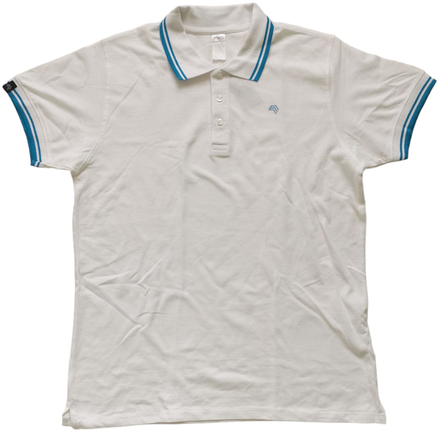 ― % ― SLS 0577/10A ― Kontraststreifen Polo Shirt - Weiß / Aqua Blau [L / XL]