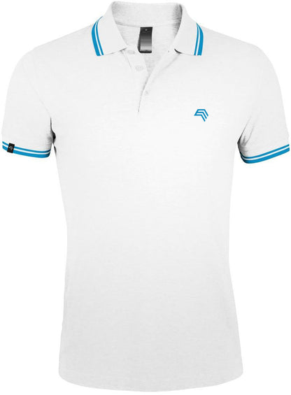 ― % ― SLS 0577/10A ― Kontraststreifen Polo Shirt - Weiß / Aqua Blau [L / XL]