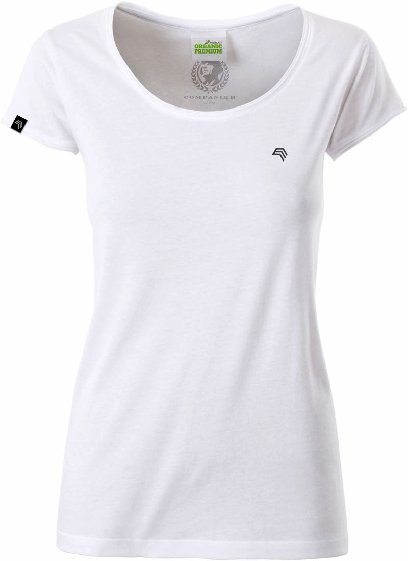 ― % ― JAN 8001/10A ― Damen Bio-Baumwolle Rollsaum T-Shirt - Weiß [XS]