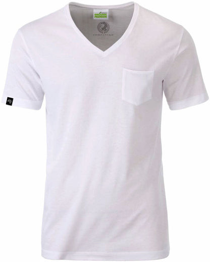 JAN 8004 ― Herren Bio-Baumwolle V-Neck T-Shirt mit Brusttasche - Weiß